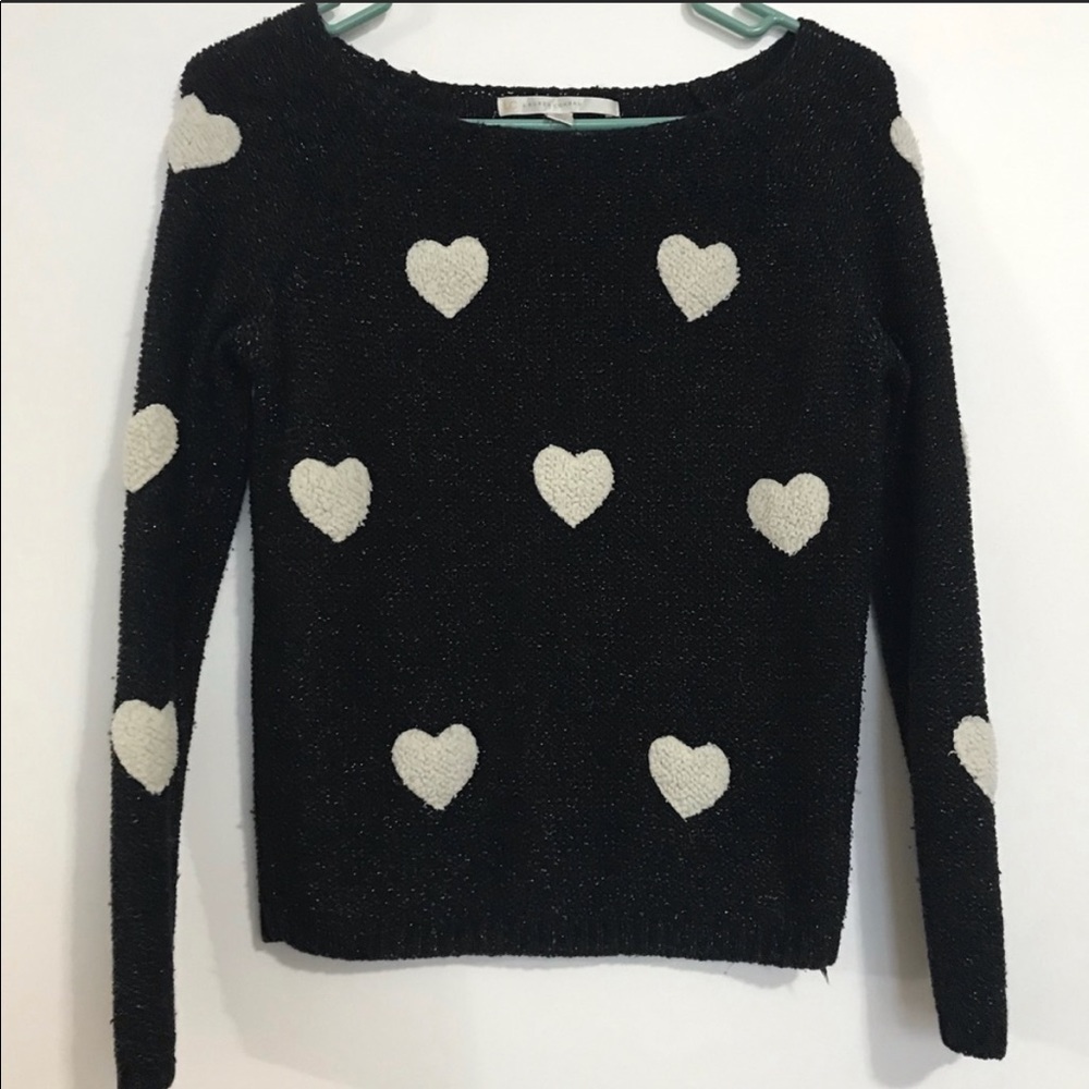 Black White Hearts Sweater Sparkly Shimmery XS Extra Small Valentine’s Galentine